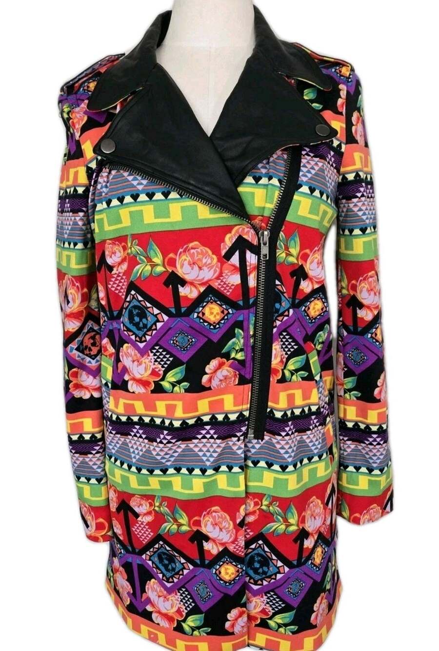 Iron Fist Skulls Floral Punk Colorful Faux Leather Collar Sample Jacket Sz S